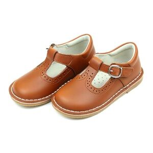 L’Amour Frances Cognac T-Strap Perforated Mary Janes
